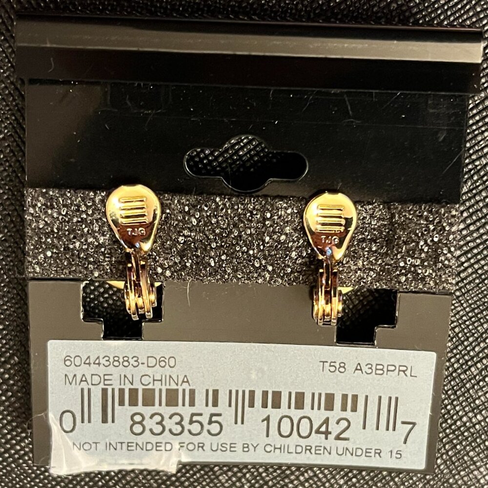 Napier TJG Golden Tone Faux Pearl Clip-on Earrings - Picture 5 of 9